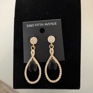 Saks Fifth Avenue Gold and Black Crystal Drop Earrings